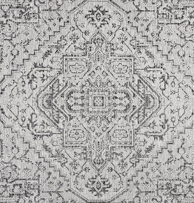 JONATHAN Y Boho Medallion Indoor Outdoor Square Area Rug 4X4 Black/Gray, Estrella Textured Weave for Backyard, Patio, Porch, Easy-Cleaning, High Traffic, Pet-Friendly, Non-Shedding (SMB105D-4SQ)